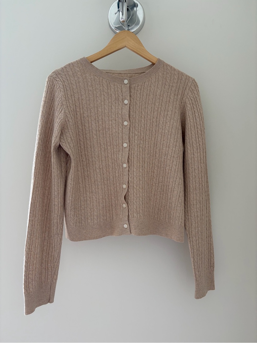 Vintage Beige Cable Knit Button-Up Cardigan